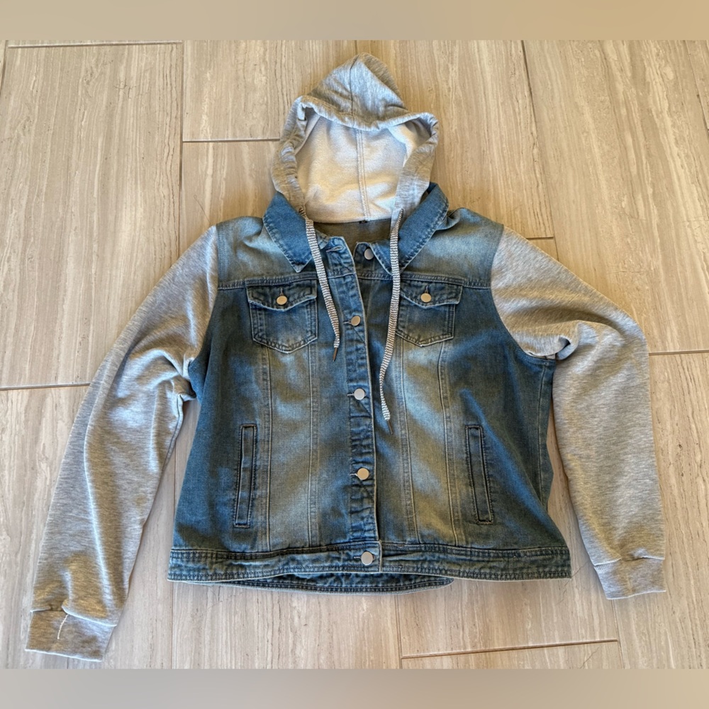 Denim and Gray Hoodie Jacket